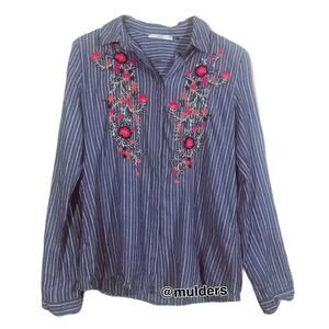 EDC from Esprit Railroad Striped Long Sleeve Floral Embroidered Shirt